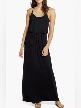 Lush Black Maxi Dress S Flowy Adjustable Strap Minimalist Casual